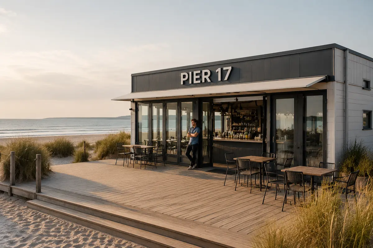 Die moderne Bar Pier 17 an der Strandpromenade